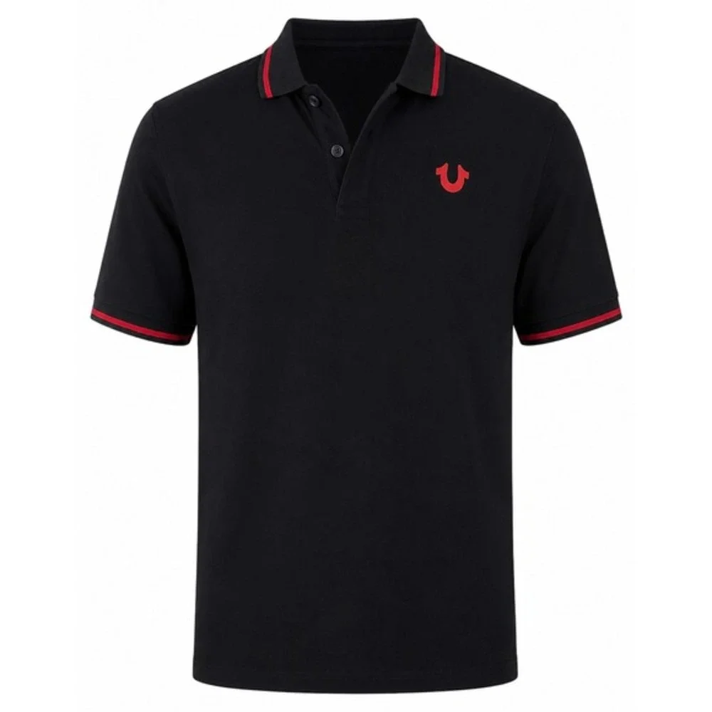 True Religion Men‎ Black Red Logo Short Sleeve Polo Shirt Size XL